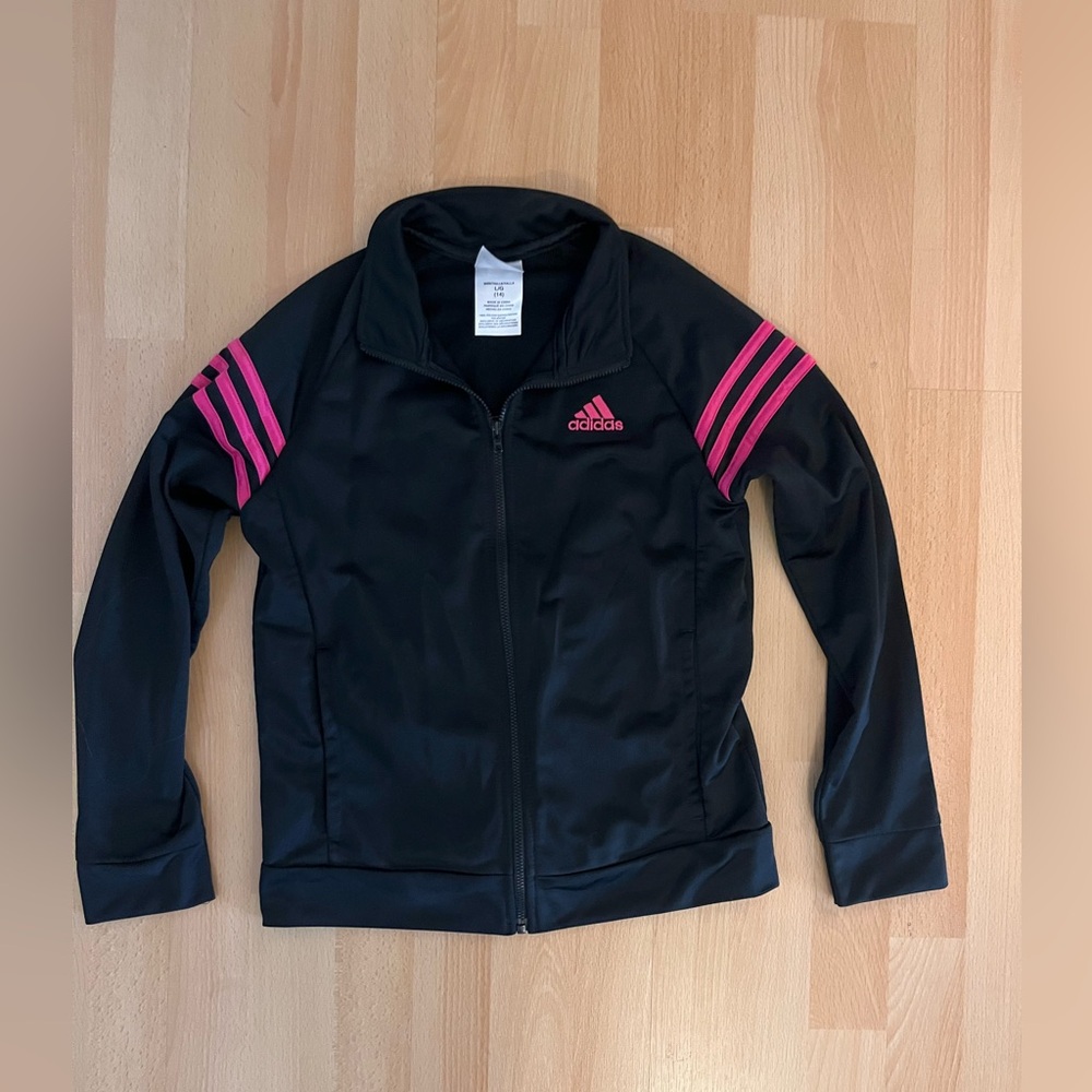 Adidas Black Track Jacket with Pink Logo